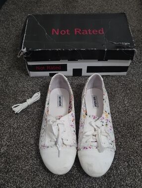 Not Rated White Floral Lace Sneakers with Multicolor Accent